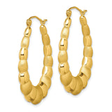 10k Yellow Gold Twisted Hoop Earrings with Scalloped Textured Polished Design for Women
