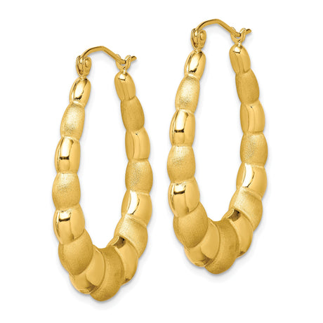 10k Yellow Gold Twisted Hoop Earrings with Scalloped Textured Polished Design for Women