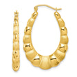 10k Yellow Gold Twisted Hoop Earrings with Scalloped Textured Polished Design for Women