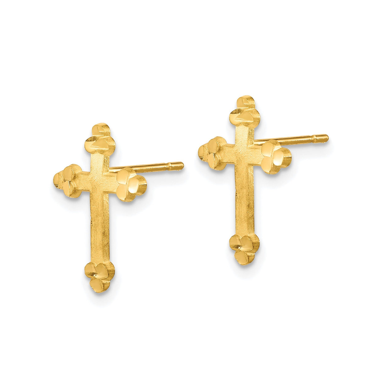 10k Yellow Gold Cross Pendant with Budded Arms and Satin Finish, Classic Religious Design