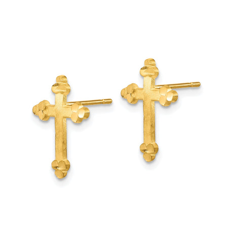 10k Yellow Gold Cross Pendant with Budded Arms and Satin Finish, Classic Religious Design