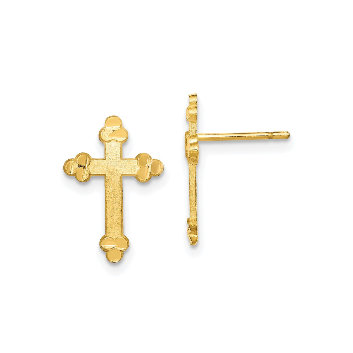 10k Yellow Gold Cross Pendant with Budded Arms and Satin Finish, Classic Religious Design