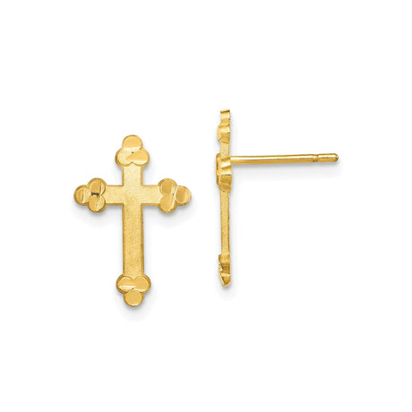 10k Yellow Gold Cross Pendant with Budded Arms and Satin Finish, Classic Religious Design