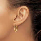 10k Yellow Gold Oval Hoop Earrings with Diamond Cut Pattern, Lightweight Textured Design