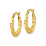 10k Yellow Gold Hoop Earrings with Twisted Leaf Motif, Polished Organic Design