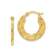 10k Yellow Gold Hoop Earrings with Twisted Leaf Motif, Polished Organic Design
