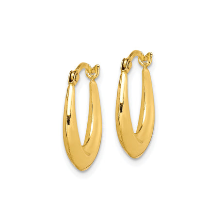 10k Yellow Gold Teardrop Hoop Earrings, Lightweight Polished Oval Design for Women