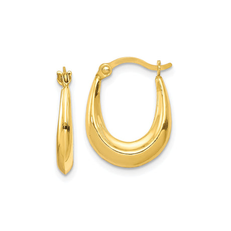 10k Yellow Gold Teardrop Hoop Earrings, Lightweight Polished Oval Design for Women