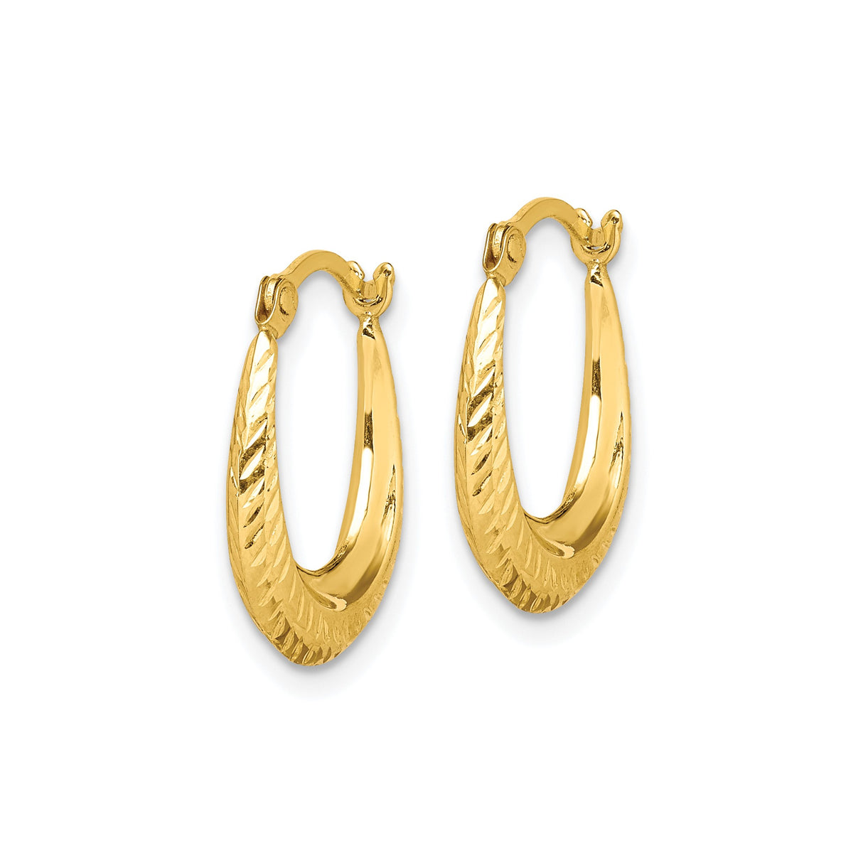 10k Yellow Gold Hoop Earrings with Leaf Pattern and Textured Finish
