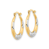 10k Yellow Gold Hoop Earrings with Rhodium Diamond-Cut Accents, Textured Geometric Design
