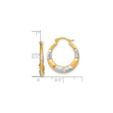 10k Yellow Gold Hoop Earrings with Rhodium Diamond-Cut Accents, Textured Geometric Design