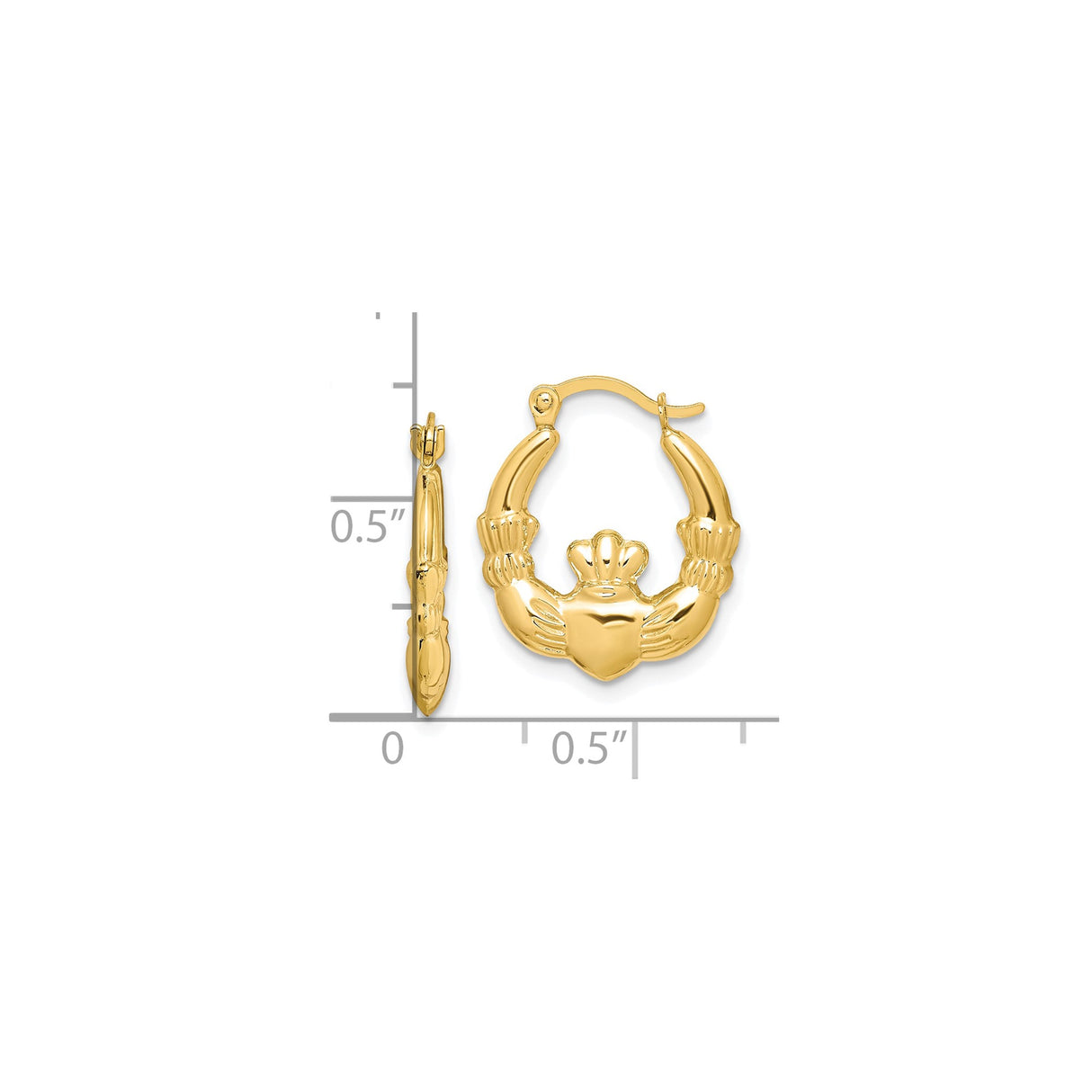 10k Yellow Gold Claddagh Hoop Earrings with Heart and Crown Celtic Design for Women