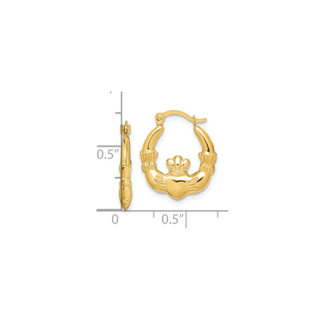 10k Yellow Gold Claddagh Hoop Earrings with Heart and Crown Celtic Design for Women