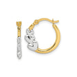 10k Yellow Gold Hoop Earrings with Rhodium and Polished Silver Tone Heart Accents