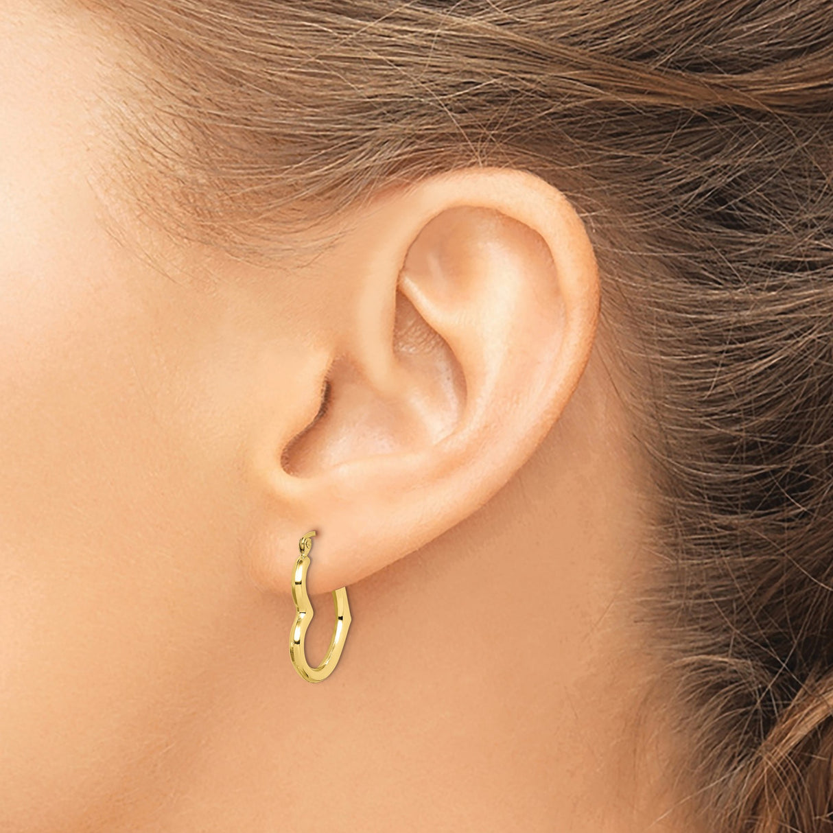 10k Yellow Gold Hoop Earrings, Bamboo Style Wavy Textured Design for Women