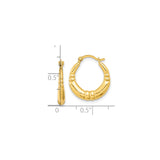 10k Yellow Gold Hoop Earrings, Bamboo Style with Polished and Textured Finish, Lightweight Design