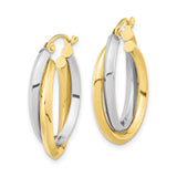 10k Yellow Gold Hoop Earrings, Two-Tone Twisted Oval Design, Polished Lightweight Style