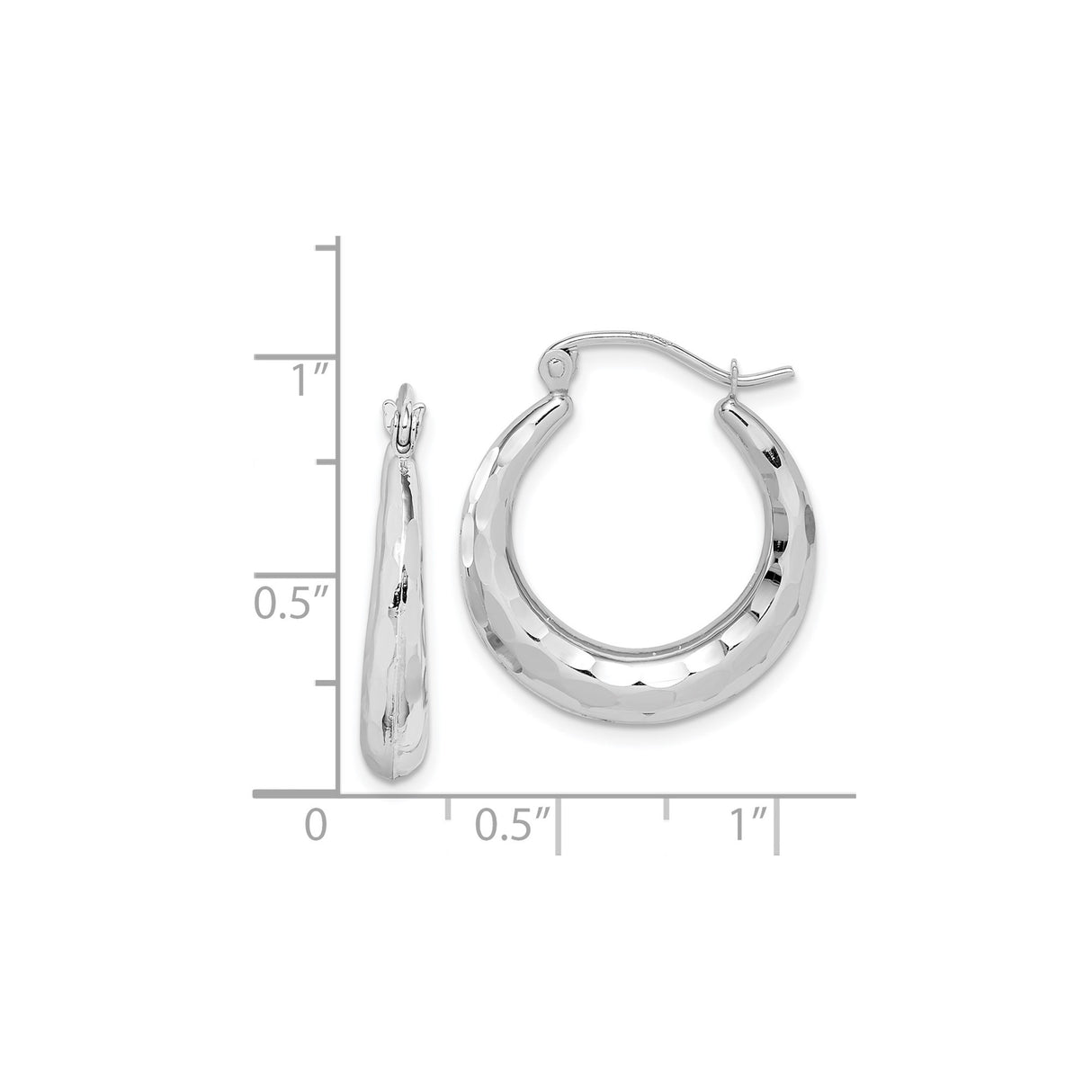 10k White Gold Hoop Earrings with Hammered Finish and Latch Closure