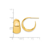 10k Yellow Gold Crescent Hoop Earrings, Polished Minimalist Lightweight Style for Women