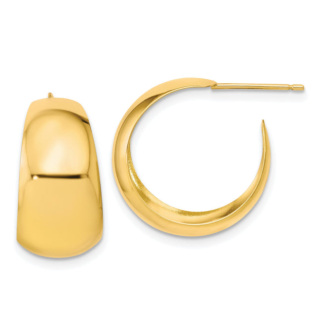 10k Yellow Gold Crescent Hoop Earrings, Polished Minimalist Lightweight Style for Women