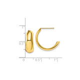 10k Yellow Gold Hoop Earrings, Sleek Polished J-Hoop Design, Lightweight Minimalist Style