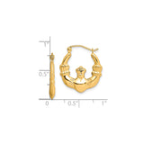 10k Yellow Gold Claddagh Hoop Earrings, Irish Heart Crown Hands Design, Celtic Jewelry for Women