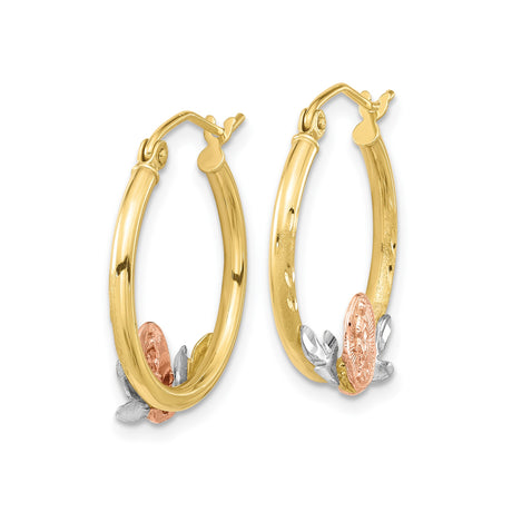 10K Tri Color Gold Our Lady Of Guadalupe Hoop Earrings