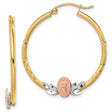 10k Tri-Color Hoop Earrings for Women with Virgin Mary Medallion in Yellow, White and Rose Gold - Catholic Faith Jewelry, Spiritual Devotion Hoops, Religious Christian Earrings