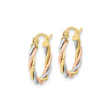 10k Tri-Color Gold Hoop Earrings, Twisted Intertwined Design, Lightweight for Women