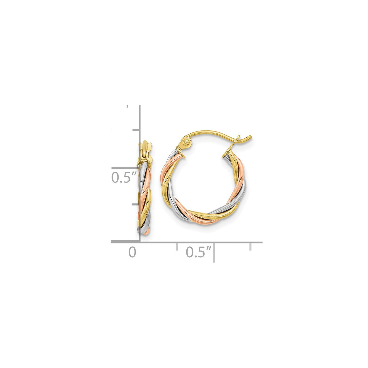 10k Tri-Color Gold Hoop Earrings, Twisted Intertwined Design, Lightweight for Women