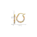 10k Tri-Color Gold Hoop Earrings, Twisted Intertwined Design, Lightweight for Women