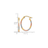 10k Yellow Gold Hoop Earrings, Tricolor Twisted Design with Rhodium and Rose Gold Accents