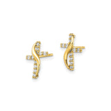 10k Yellow Gold Cross Earrings with Cubic Zirconia Accents, Classic Faith Design for Men and Women