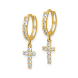 10k Yellow Gold Hoop Earrings with Cross Charm and Round White Stone Accents