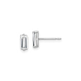 10k White Gold Stud Earrings with Baguette Crystal, Minimalist Bar Design for Women