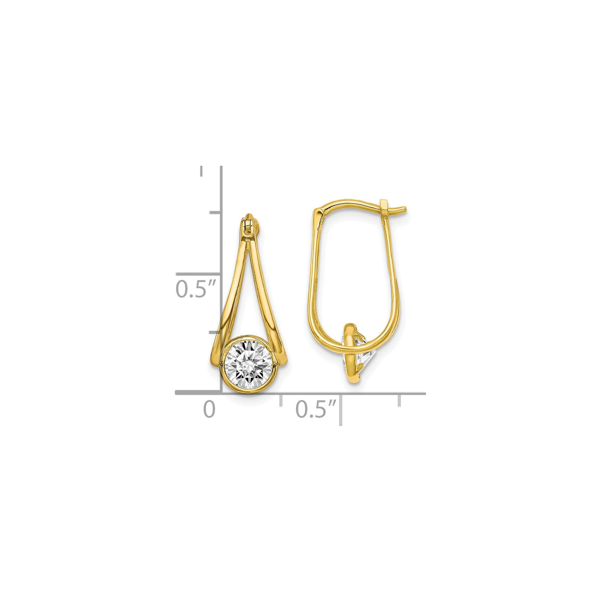 10k Yellow Gold Drop Earrings with Round Cut Clear Gemstone, Modern Teardrop Design