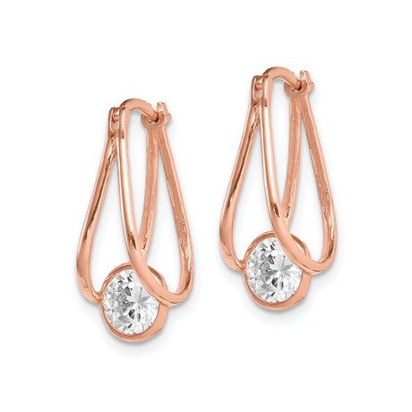 10k Rose Gold Dangle Earrings with Open Teardrop Design and Clear Round Cut Gemstone
