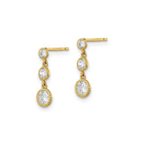 10k Yellow Gold Drop Earrings with Three Bezel Set Round Cubic Zirconia, Dangle Design