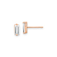 10k Rose Gold Stud Earrings with Clear Baguette Gemstones in Bezel Setting