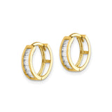 10k Yellow Gold Hoop Earrings, Channel Set Baguette Cut Clear Stones, Hinged Huggies