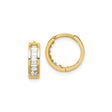 10k Yellow Gold Hoop Earrings, Channel Set Baguette Cut Clear Stones, Hinged Huggies