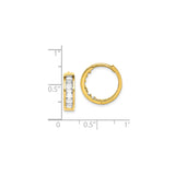 10k Yellow Gold Huggie Earrings with Channel Set Baguette Cut Clear Stones, Polished Finish