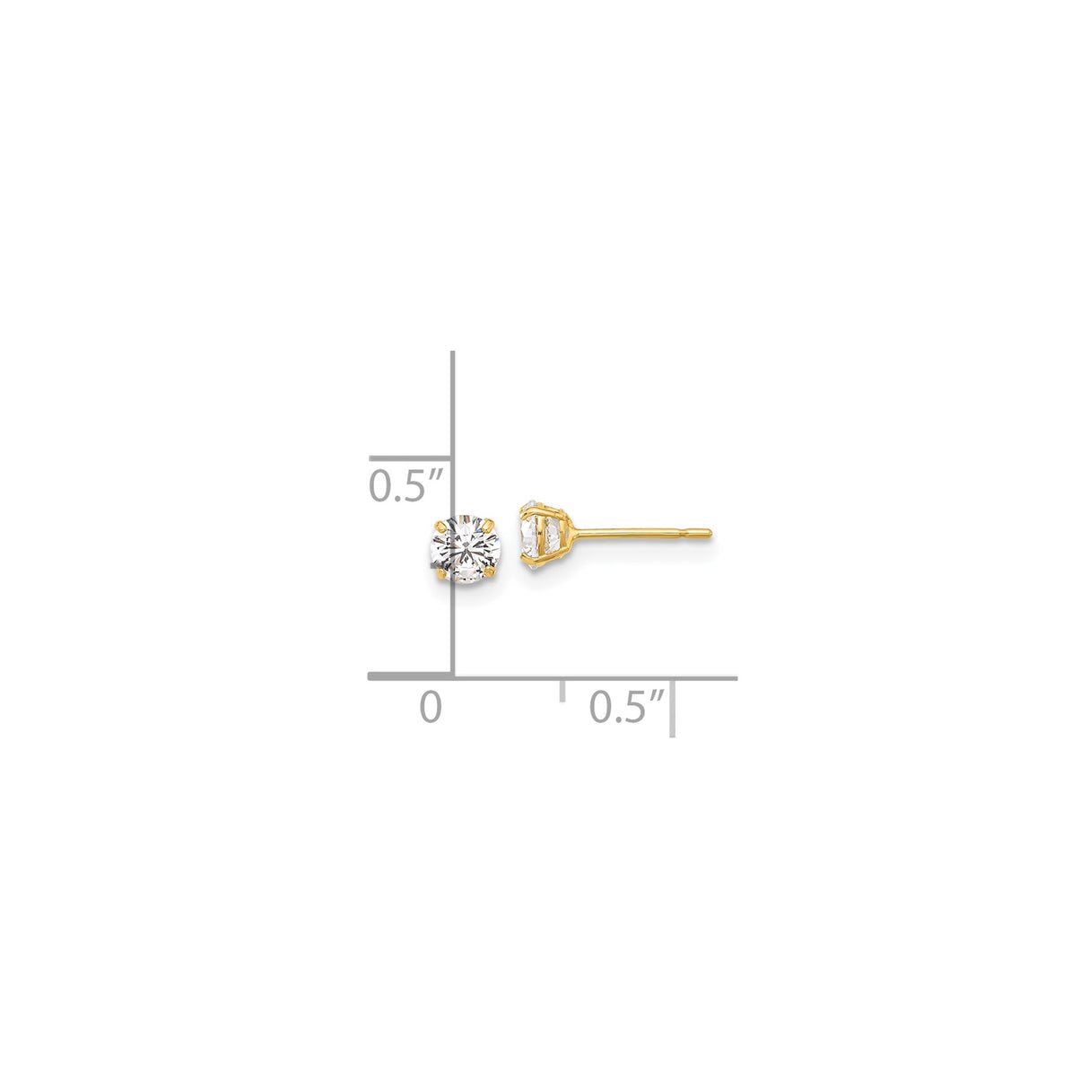 10k Yellow Gold Solitaire Stud Earrings with Round White Gemstones, Classic Four-Prong Setting