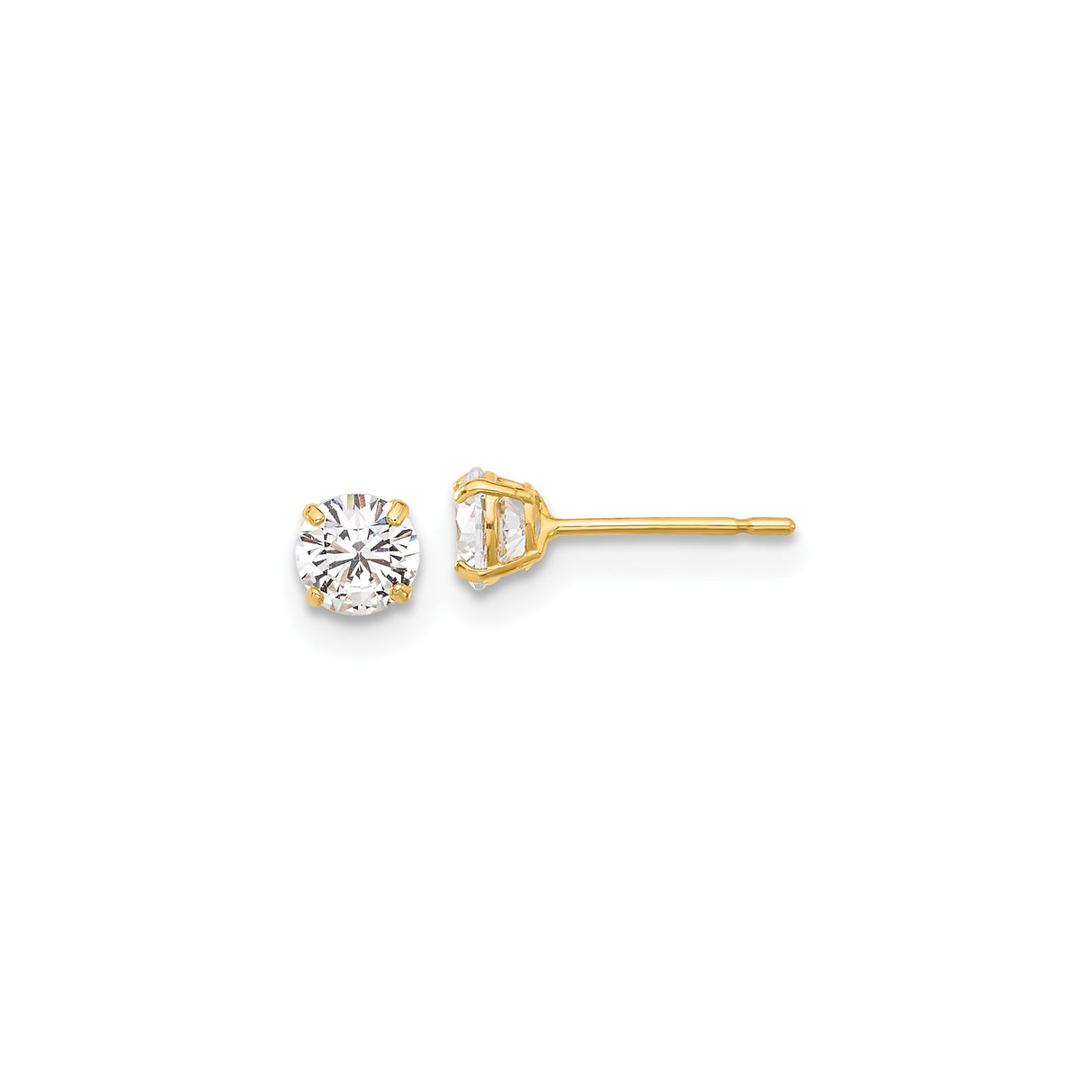 10k Yellow Gold Solitaire Stud Earrings with Round White Gemstones, Classic Four-Prong Setting
