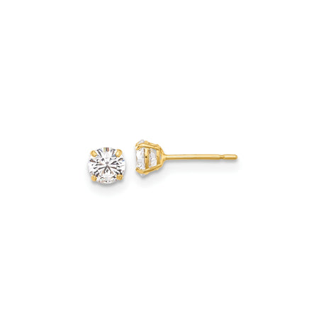 10k Yellow Gold Solitaire Stud Earrings with Round White Gemstones, Classic Four-Prong Setting