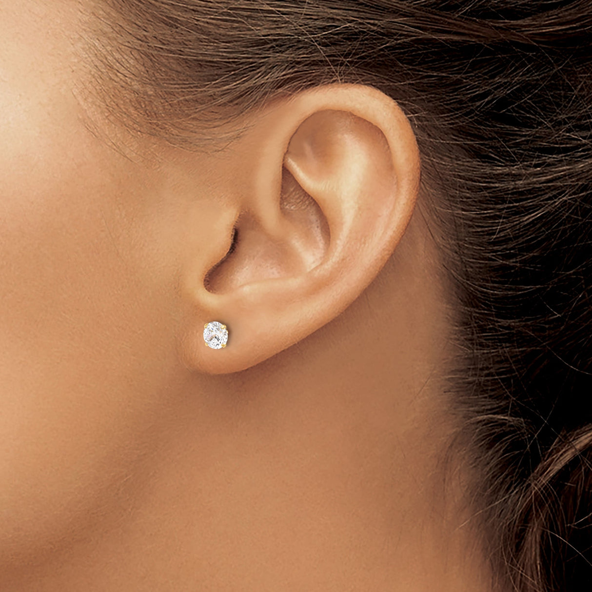 10k Yellow Gold Solitaire Stud Earrings with Round Cut Clear Gemstone, Classic Minimalist Design