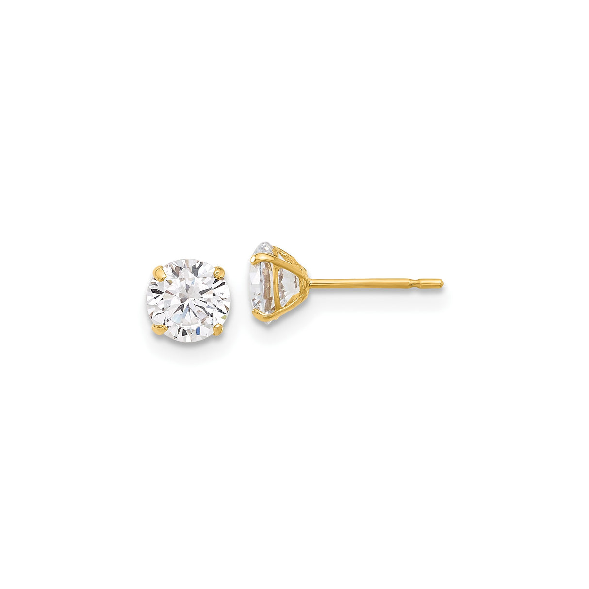 10k Yellow Gold Solitaire Stud Earrings with Round Cut Clear Gemstone, Classic Minimalist Design