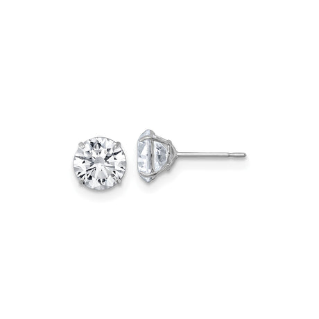 10k White Gold Solitaire Stud Earrings with Cubic Zirconia, Classic Round Four Prong Setting