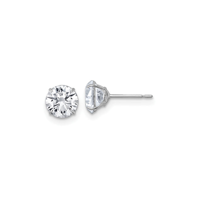 10k White Gold Solitaire Stud Earrings with Cubic Zirconia, Classic Round Four Prong Setting