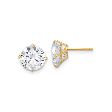 10k Yellow Gold Stud Earrings with 8mm Cubic Zirconia, Round Solitaire, Four Prong Setting